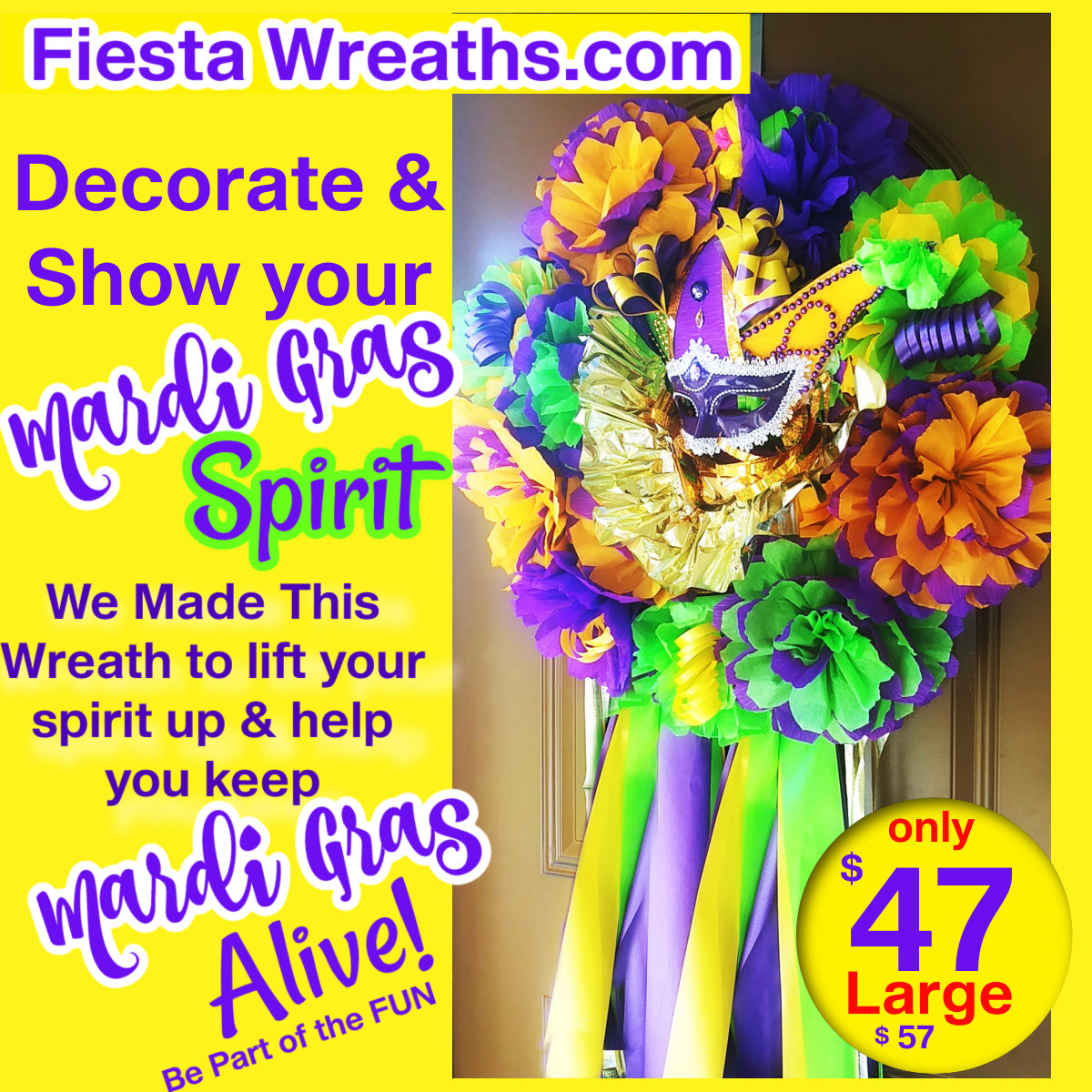 Mardi Gras Wreath Party Decoration 2021