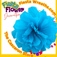 blue crepe paper flower